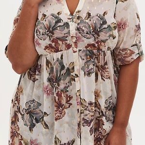 LEXIE - IVORY FLORAL CHIFFON HI-LO BABYDOLL TUNIC